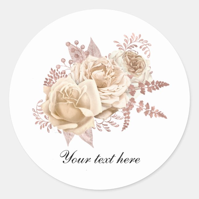 Elegant Ivory roses customisable Classic Round Sticker (Front)