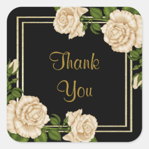 Elegant Ivory Roses & Glitter Birthday Thank You Square Sticker