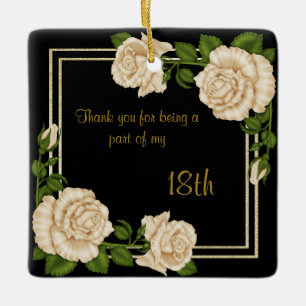 Elegant Ivory Roses & Gold Glitter 18th Birthday Ceramic Tree Decoration