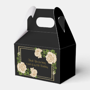 Elegant Ivory Roses & Gold Glitter 18th Birthday Favour Box