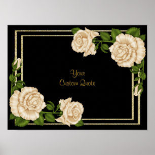 Elegant Ivory Roses & Gold Glitter Birthday Poster