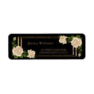 Elegant Ivory Roses & Gold Glitter Return Address Label