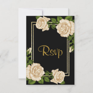 Elegant Ivory Roses & Gold Glitter RSVP Card