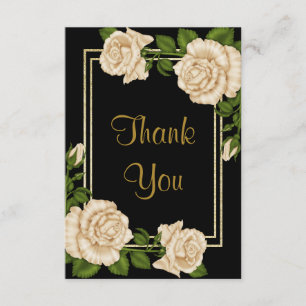 Elegant Ivory Roses & Gold Glitter Thank You Card