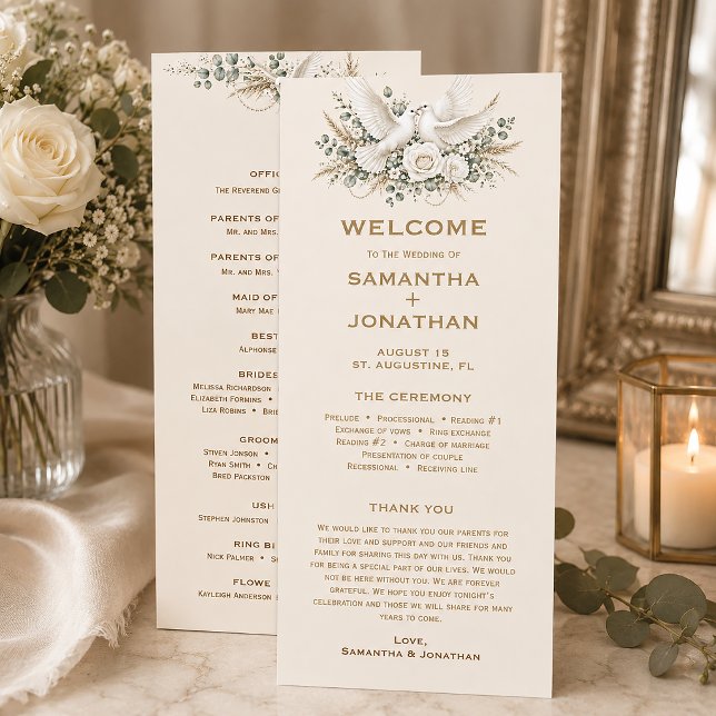 Elegant Ivory Roses Pearls Doves | Program (Creator Uploaded)