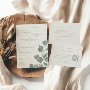 Elegant Ivory & Sage Fall Botanical Wedding Invitation