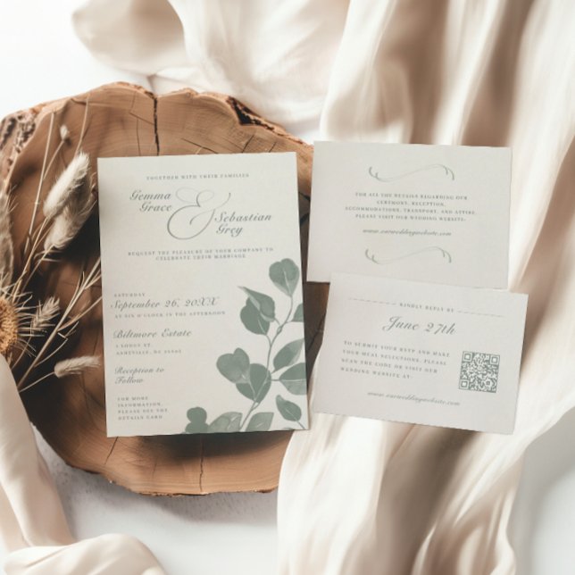 Elegant Ivory & Sage Fall Botanical Wedding Invitation (Creator Uploaded)