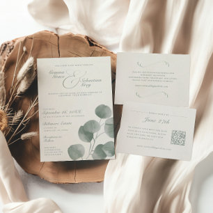 Elegant Ivory & Sage Fall Botanical Wedding Invitation
