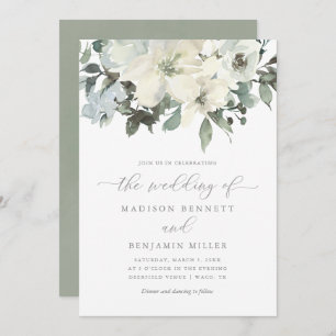 Elegant Ivory Sage Floral Greenery Wedding Invitation
