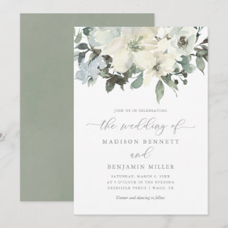 Elegant Ivory Sage Floral Greenery Wedding Invitation