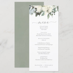 Elegant Ivory Sage Floral Greenery Wedding Menu