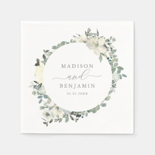 Elegant Ivory Sage Floral Greenery Wedding Napkins