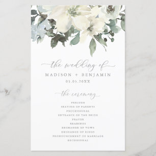 Elegant Ivory Sage Floral Greenery Wedding Program