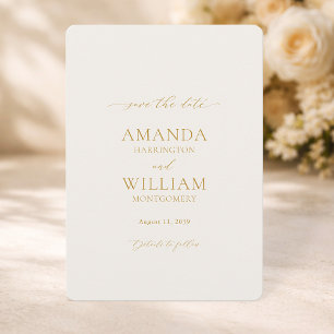 Elegant Ivory Save the Date with Gold Calligraphy Invitation