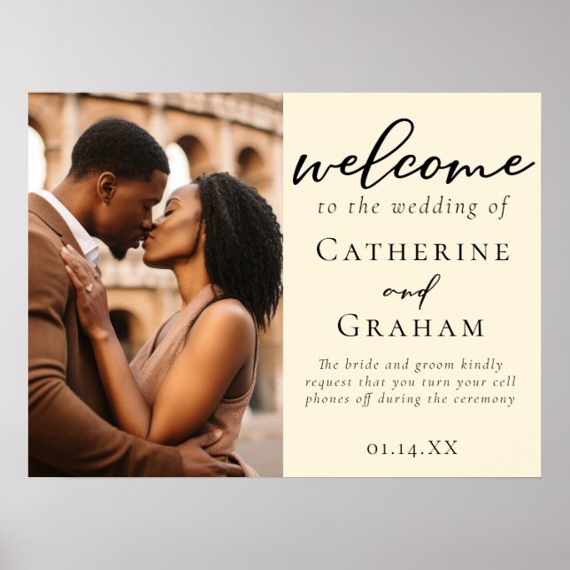 Elegant Ivory Simple Couple Photo Wedding Poster (Front)