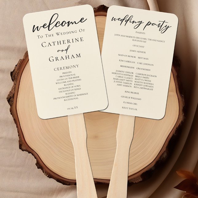 Elegant Ivory Simple Typography Wedding Program Hand Fan (Creator Uploaded)