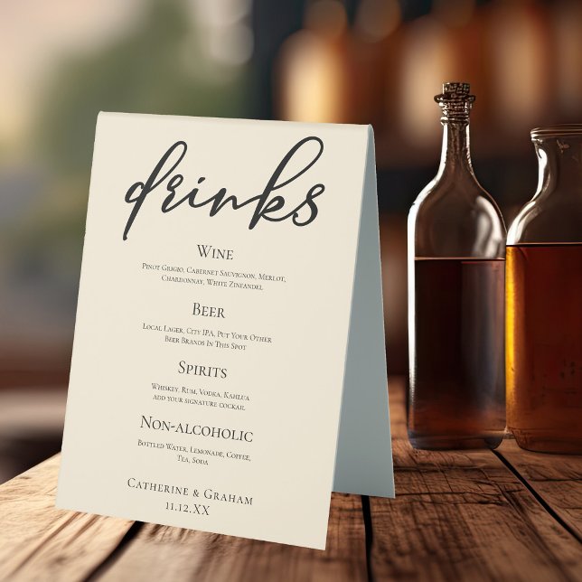 Elegant Ivory Simple Wedding Bar Menu Drinks (Creator Uploaded)