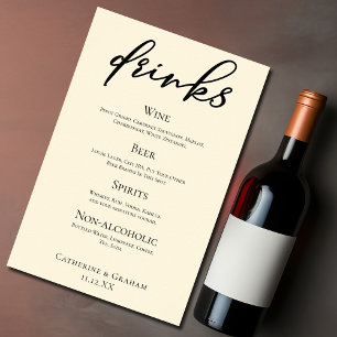 Elegant Ivory Simple Wedding Bar Menu Drinks Poster