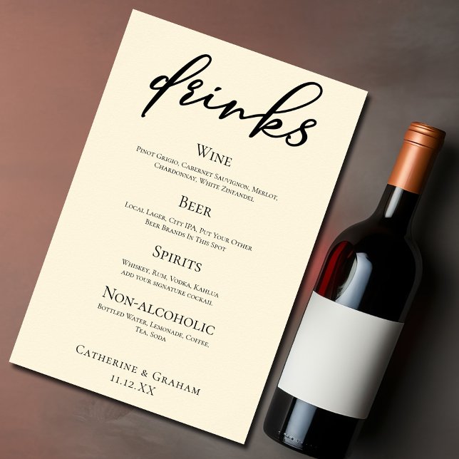 Elegant Ivory Simple Wedding Bar Menu Drinks Poster (Creator Uploaded)