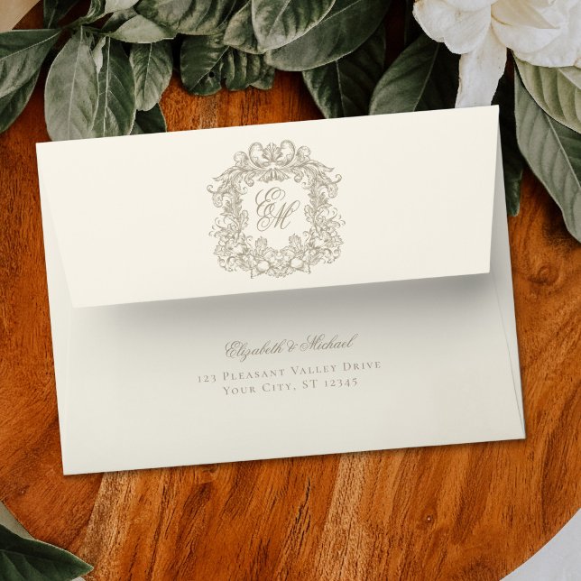 Elegant Ivory Taupe Monogram Wedding Crest Envelope (Creator Uploaded)