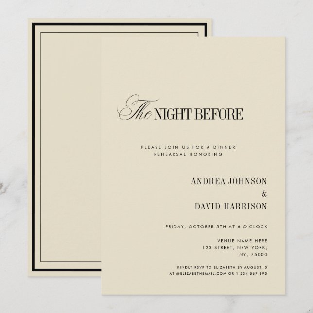 Elegant Ivory The Night Before Rehearsal Dinner Invitation (Front/Back)