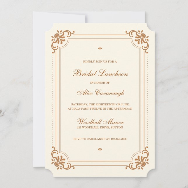 Elegant Ivory Vintage Bridal Luncheon Invitation (Front)