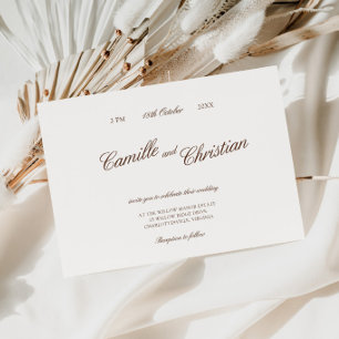Elegant Ivory & Warm Brown Calligraphy Wedding Invitation