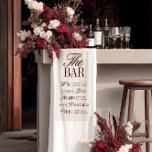 Elegant Ivory Wedding Bar Menu Reception Decor Banner<br><div class="desc">This elegant wedding drinks sign features a refined ivory script paired with classic serif lettering on a maroon background. Organised by wine, beer, cocktails, and non-alcoholic options, this sign adds both charm and clarity to your bar setup. Perfect for garden weddings, formal outdoor receptions, or timeless celebrations. Fully customisable —...</div>