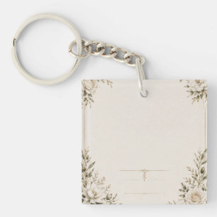 Elegant Ivory Wedding Invitation with Champagne Key Ring