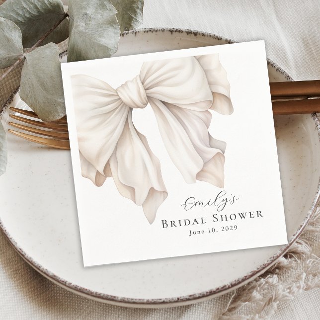 Elegant Ivory White Bow on Pink Bridal Shower Napkin (Creator Uploaded)