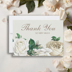 Elegant Ivory White Cream Roses Wedding Thank You Card