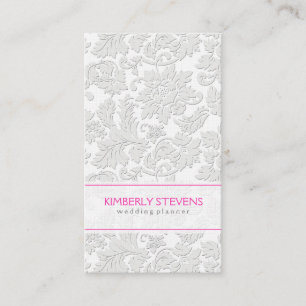 Elegant Ivory White Floral Damasks Embossed Effect Business Card