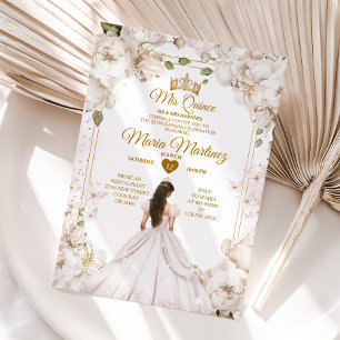 Elegant Ivory White Floral Spanish Girl Mis Quince Invitation