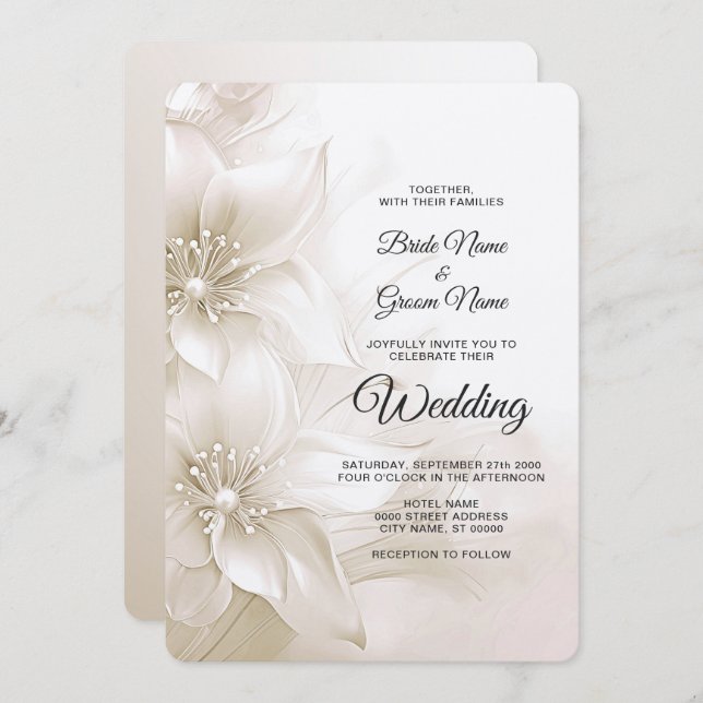 Elegant Ivory White Flowers Wedding Invitation (Front/Back)