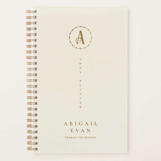 Elegant Ivory White Glitter Gold Weekly Non Dated Planner (Front)