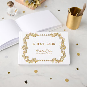 Elegant Ivory White Gold Tiara Quinceañera Guest Book