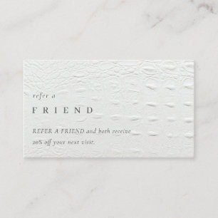 Elegant Ivory White Leather Texture Refer a Friend Business Card