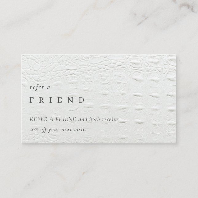 Elegant Ivory White Leather Texture Refer a Friend Business Card (Front)