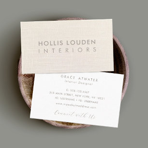 Elegant Ivory White Linen Look Professional Business Card