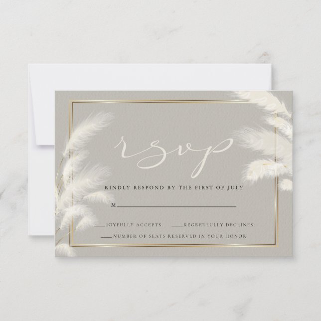 Elegant Ivory White Pampas Grass Allison1 RSVP Card (Front)