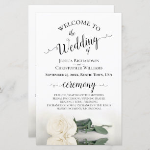 Elegant Ivory White Rose Budget Wedding Program