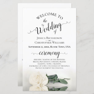 Elegant Ivory White Rose Budget Wedding Program