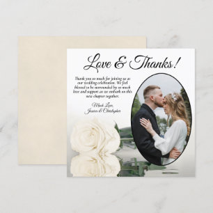 Elegant Ivory White Rose Oval Photo Wedding Thank You Card