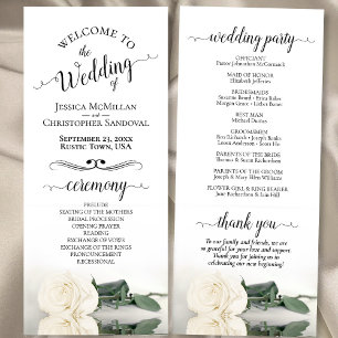 Elegant Ivory White Rose Simple Romantic Wedding Program