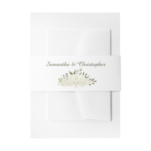 Elegant Ivory White Roses Boho Chic Floral Wedding Invitation Belly Band (Front Example)