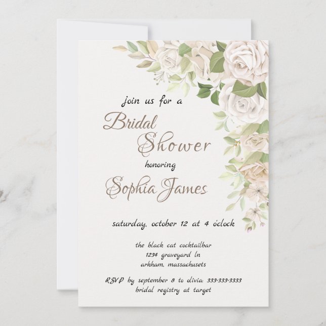 elegant Ivory White Roses Bridal Shower  Invitation (Front)