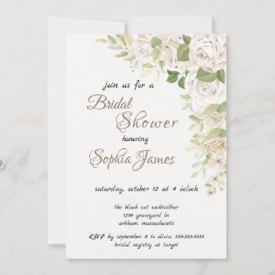 elegant Ivory White Roses Bridal Shower Invitation