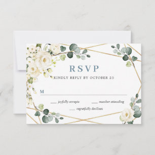 Elegant Ivory White Roses Eucalyptus Wedding RSVP Card