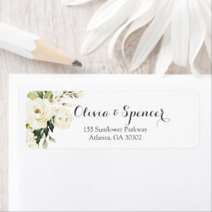Elegant Ivory White Roses Floral Return Address Label