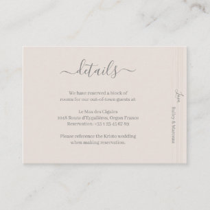 Elegant Ivory White WoodGrain Wedding Hotel Detail Enclosure Card